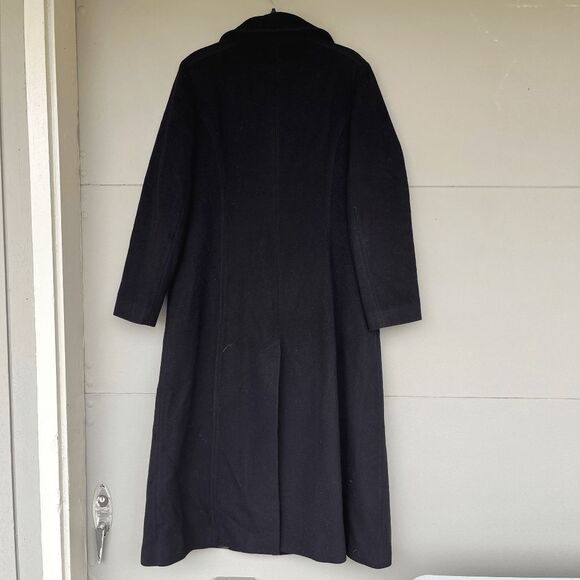 VTG Anne Klein Black Wool Cashmere Full Length Coat 14 A-Line Lined Button Front - Picture 6 of 12